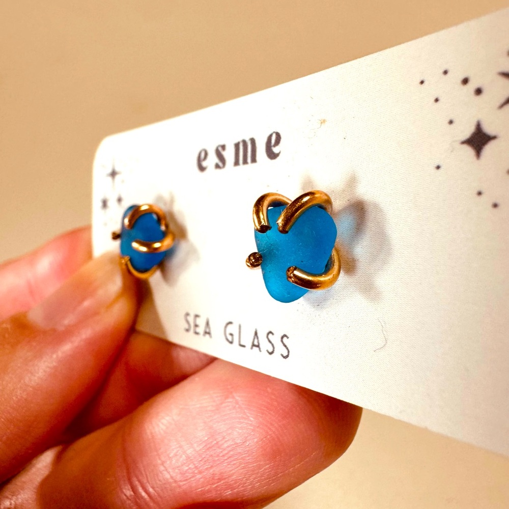 Blue Seaglass Studs